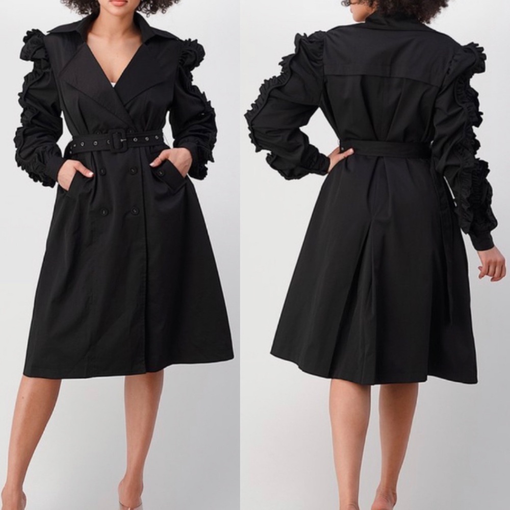 Ruffled Sleeve Trench Coat
